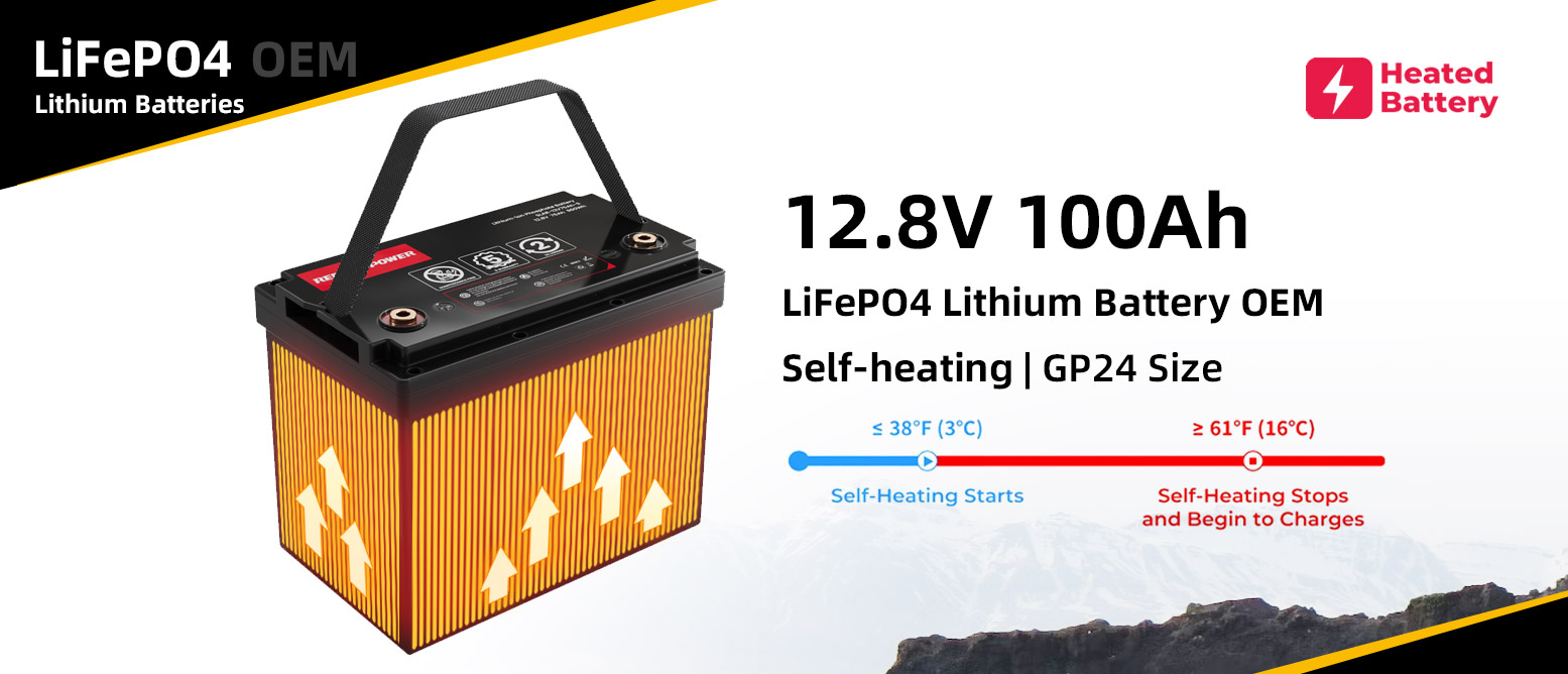 12v100ah lifepo4 rv battery oem factory self-heating