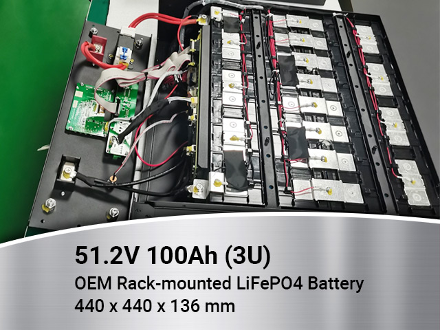 51.2v 48v 100ah lifepo4 rack-mounted battery 3u internal